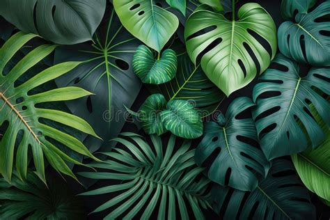 Tropical Palm Leaves Pattern Background Green Monstera Tree Foliage