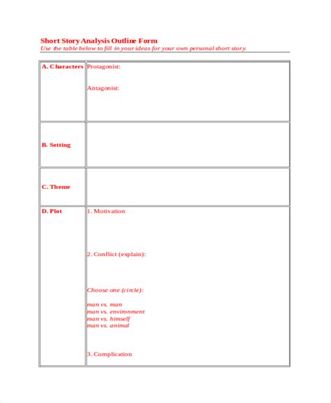 Short Story Outline Template Business