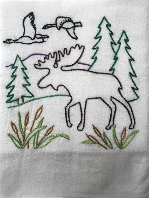 Set Of 7 Hand Embroidered Kitchen Towels With Outdoor Living Etsy