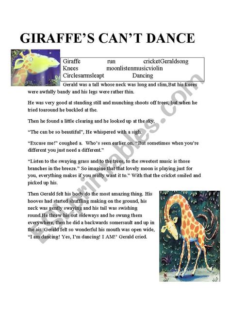 Giraffe´s Can´t Dance Esl Worksheet By Oceanbabe87