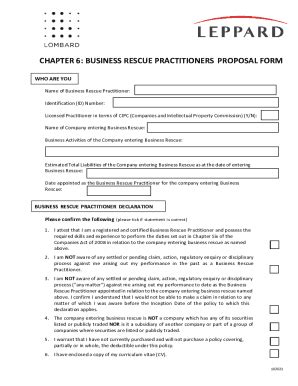 Fillable Online Business Rescue Practitioners Proposal Form