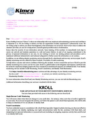 Fillable Online Kimco Staffing Notice Of Data Event MA Fax Email