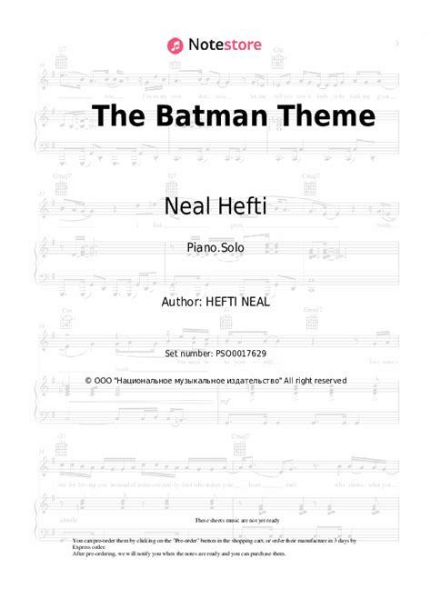 The Batman Theme Piano Sheet Music Neal Hefti In Note Store Piano