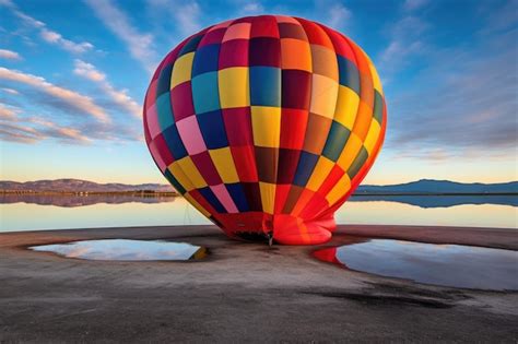 Premium AI Image Partially Inflated Hot Air Balloon With Vivid Colors Created With Generative Ai