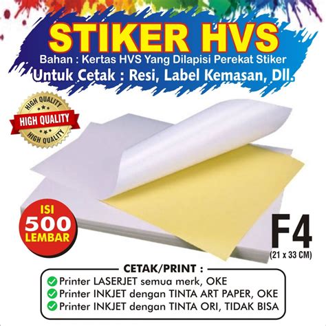 Jual Sticker HVS F4 1 RIM Isi 500 Lembar Kertas Stiker Doff Matte