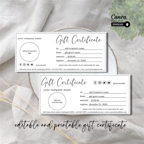 Editable Gift Voucher Printable Gift Certificate Canva Template Small