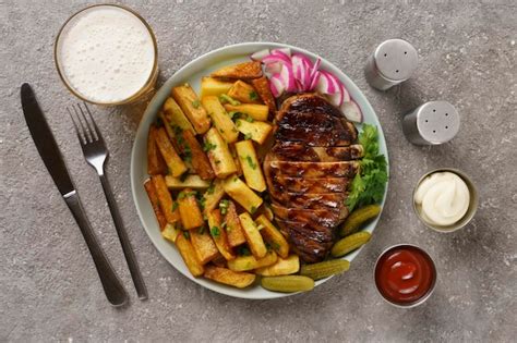 Bistec A La Parrilla Con Guarnici N De Papas Fritas Foto Premium