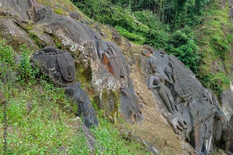 Sculptures Carved Into The Rock At The Archaeological Site Of Unakoti