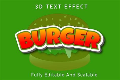 Efeito de texto burger 3d totalmente editável Vetor Premium