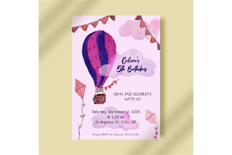 Hot Air Balloon Birthday Invitation Graphic By Fathurmutiah Creative Fabrica