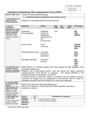 Fillable Online Reading Ac Hazardous Substances Risk Assessment Form