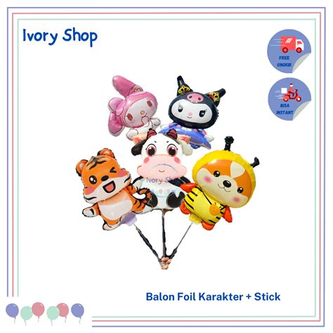 Jual Balon Foil Karakter Stick Doraemon Kuromi Mario Bross Kelinci