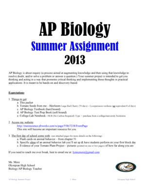 Fillable Online Olh Sweetwaterschools Ap Biology Summer Assignment