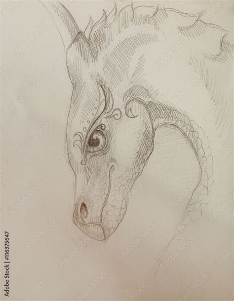 pencil drawing dragon and Color Abstract background. Stock Illustration ...