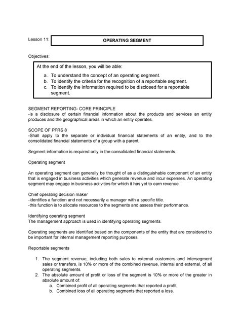 Lesson Accounting Lesson Objectives Segment Reporting