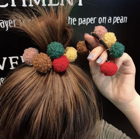 Beautiful Elastic Hair Tie With Cute Pom Pom Balls Etsy Elastic