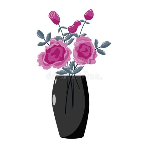 Bouquet Of Abstact Pink Roses In A Glass Vase Vector Illustration