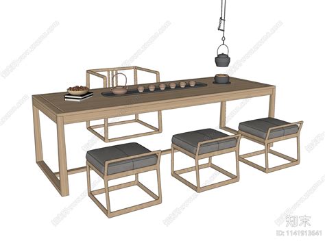新中式茶桌椅su模型下载【id1141913641】知末su模型网