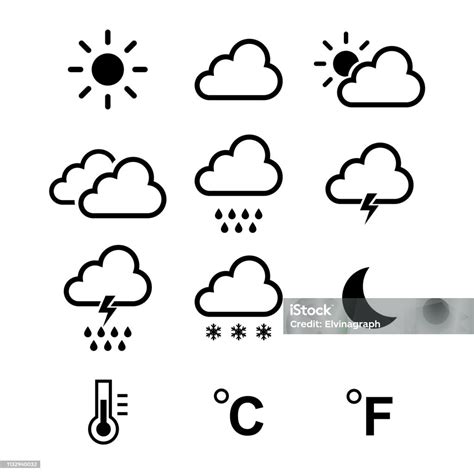 Weersvoorspelling Symbool Set Geïsoleerde Vector Stockvectorkunst En