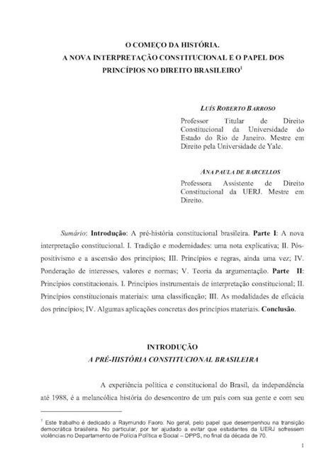 Pdf Luís Roberto Barroso A Nova Interpretação Constitucional E O Papel Dos Princípios No