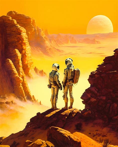 Wall Art Print Love On Mars Retro Futuristic Digital Painting