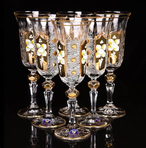 Champagne Crystal Glasses Enamel Gold Design 150ml Bohemia Crystal