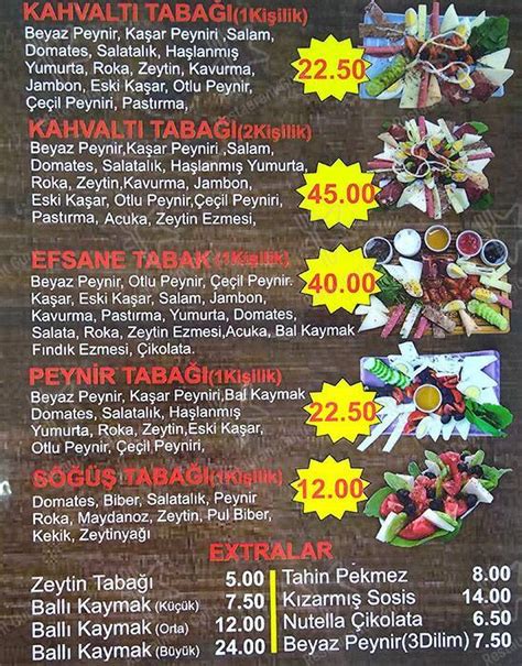 Menu at Efsane Kahvaltı Istanbul