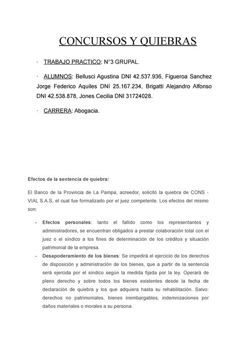 TP 3 Concursos Y Quiebras Primer Semestre 2022 CONCURSOS Y QUIEBRAS