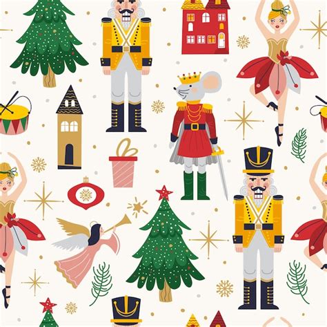 Premium Vector Merry Christmas New Year Seamless Pattern Set With