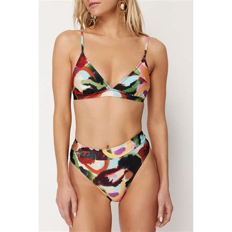 Trendyol Abstract Pattern Triangle High Waist High Leg Hipster Bikini Set