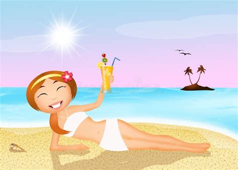 Girl With Drink On A Beach Stock Vector Illustration Of Person 31473249