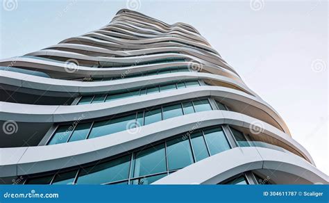 Modern Office Building with Wavy Futuristic Design, Low Angle View of ...