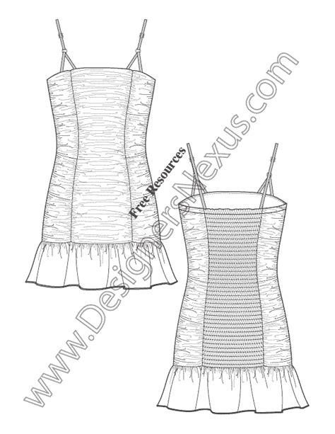 Ruched Ruffle Hem Dress V16 Adobe Illustrator Flat Sketches Designers