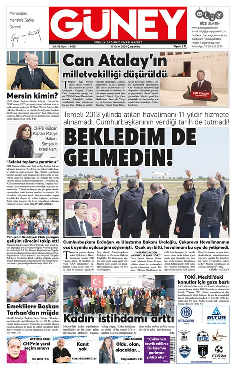 Güney Gazetesi Mersin Gazete Sayfası