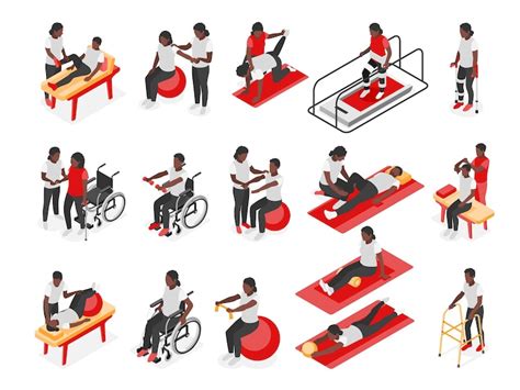 Premium Vector Physiotherapy And Rehabilitation Isometric Recolor Set