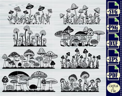 Row Of Mushrooms Svg Bundle3 Mushroom Svg Mushroom Cut File Fungi