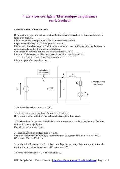 Exercices Corrig S Sur Le Hacheur