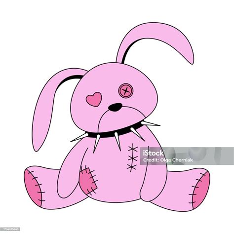 Old Plush Bunny Toy With Seams Patches And Button Eye Stock Illustration Download Image Now