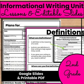 2nd Grade CCSS Informational Writing Writer S Workshop Unit Plan