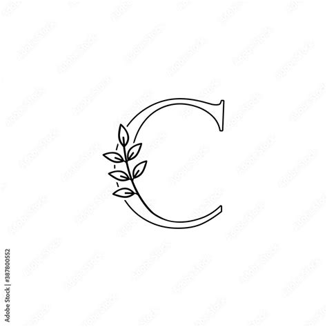 Outline Initial Letter C logo icon. Vintage logo outline floral leaf ...