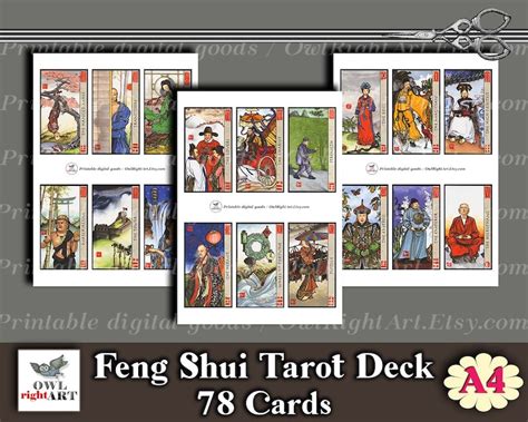 Printable Feng Shui Tarot 78 Cards A4 Digital Chinese Tarot Cards Deck