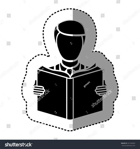 Black Silhouette Sticker Man Reading Book Stock Vector Royalty Free