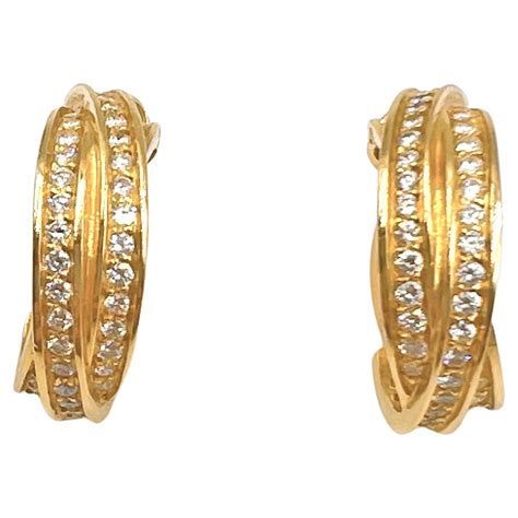 Vintage Cartier Diamond Trinity Hoop Earrings Set In 18k Yellow Gold At