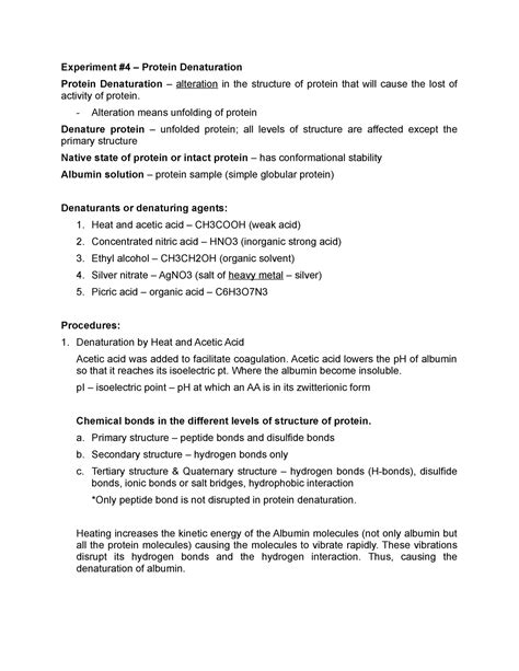 Biochemistry Experiment Protein Denaturation Experiment 4