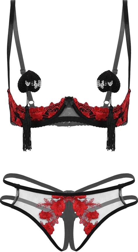 Kaerm Woman S See Through Sheer Lace Lingerie Set Cups Underwired Push Up Bra Top With G