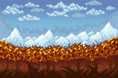 Autumn forest and icy mountains : r/PixelArt