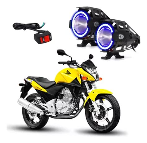 Par Farol De Milha Moto Cb R Angel Eye U Mini Azul