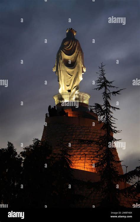 The Statue Of Our Lady Of Lebanon Harissa Surrounded By Worshippers