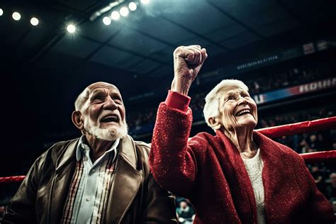 Happy Senior couple etired ,Cheer on your favorite boxing fans, at the