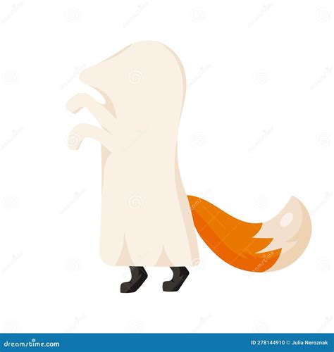 Cute And Spooky Halloween Fox In Ghost Costume Stock Vector